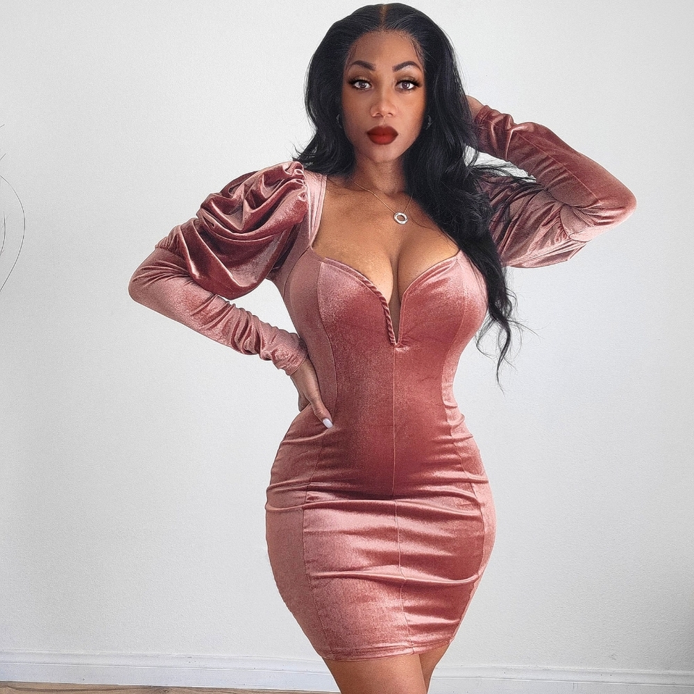 Velvet puff sleeve mini dress